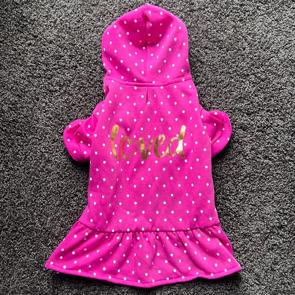 Dog Hot Pink and Gold Loved Dress with Hood Medium